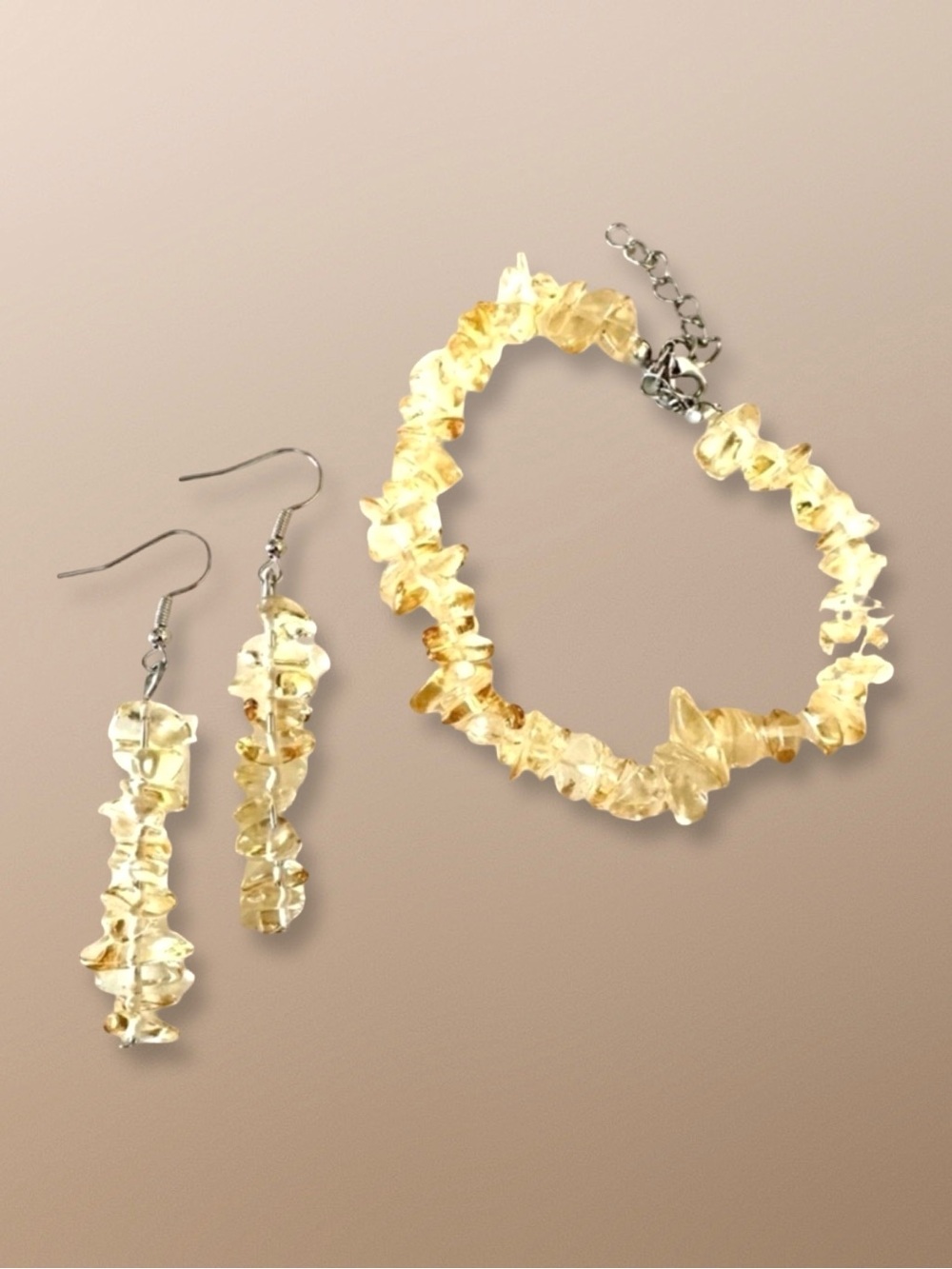 Natural Stone Yellow Handcrafted Boho Jewelry Set – Bracelet & Earrings